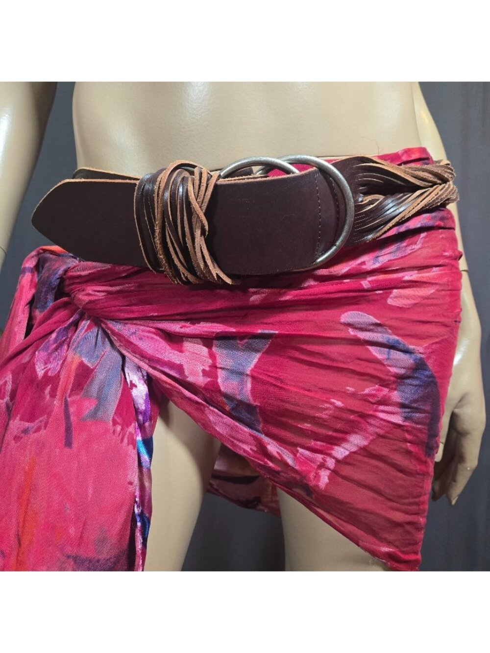 Vintage Y2K Brown Leather Wide Chunky Hip Belt Size S/M Boho Festival